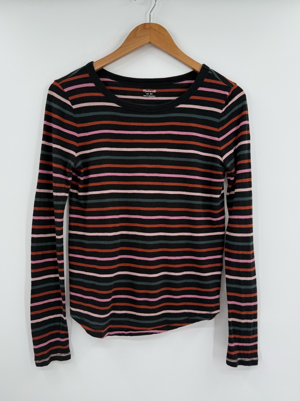 Madewell Whisper Cotton Rib Crewneck Stripe Long Sleeve Tee | True Black | XS - Picture 5 of 8